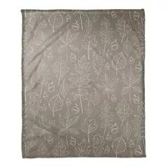Gray Fall Leaf Patterned Coral Fleece Blanket