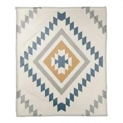 White, Blue & Yellow Southwestern Diamond Pattern Coral Fleece Blanket