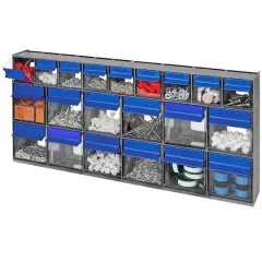 Quantum Storage Systems&reg; 3.625" x 23.625" Gray 21 Compartment Storage Box with Clear Tip Out Bins