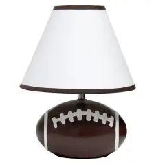 Simple Designs&trade; 11.5" Football Base Table Lamp with White Shade Brown Trim