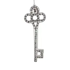 10" Silver Antique Finish Rhinestone Embellished Key Christmas Ornament