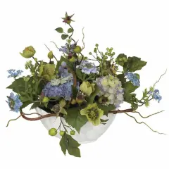 14" Blue Hydrangea Centerpiece in White Ceramic Bowl