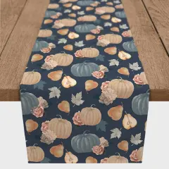 90" Sweet Harvest Pattern Blue Poly Twill Table Runner