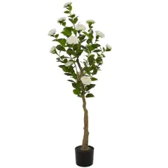 4.5ft. Green Faux Camellia Foliage Artificial Tree with Black Plastic Pot