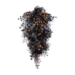 Glitzhome&reg; 28"H Halloween Black Rose and Berry Swag with Hanger