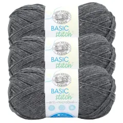 3 Pack Lion Brand&reg; Basic Stitch Antimicrobial Yarn Charcoal