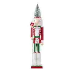 Glitzhome&reg; 26"H Wooden Christmas Green Brush Tree Nutcracker