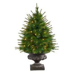 3.5ft. Pre-Lit New England Pine Artificial Christmas Tree In Iron Colored Urn, Clear Lights
