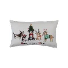 Hello Honey&reg; 24" Embroidered Naughty or Nice Dogs Cotton Slub Lumbar Pillow