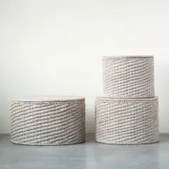 Hello Honey&reg; Whitewashed Woven Water Hyacinth Tables Set