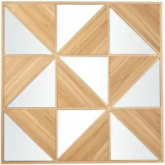 Light Brown Wood Triangle Mirrored Geometric Wall Decor 36" x 2" x 36"