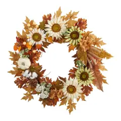 30" Sunflower, White Pumpkin & Berries Fall Wreath