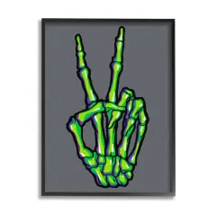 Stupell Industries Green Skeleton Peace Hand Framed Giclee Art Black