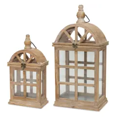 Whitewashed Wooden Lantern Set, 14.75" & 21.5"