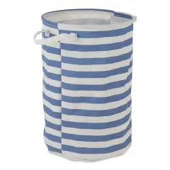 DII&reg; Round Stripes PE-Coated Cotton Polyester Laundry Hamper French Blue