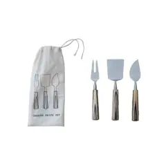 Hello Honey&reg; 3-Piece Natural & Black Stainless Steel & Mango Wood Cheese Servers with Handles & Design