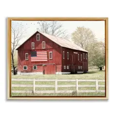 Stupell Industries Patriotic Barn Flag Floater Framed Art Gold