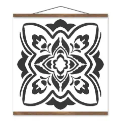 Black Medallion I 20" x 20" Teak Hanging Canvas