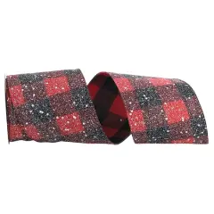 Reliant 4" x 10yd. Snow Speckled Red & Black Buffalo Check Wired Ribbon