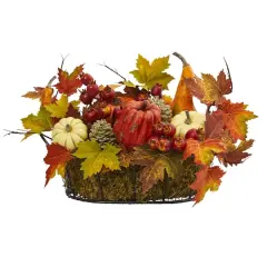 17" Pumpkin, Gourd, Berry & Maple Leaf Arrangement