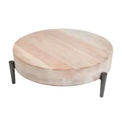 13" Cream Mango Wood Tray with Black Metal Leg