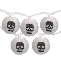 10ct. White & Black Skull Paper Lantern Halloween Lights
