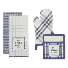 DII&reg; Eat, Drink & Enjoy Kitchen Towels, Potholder & Mitt Set French Blue