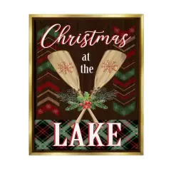 Stupell Industries Christmas At Lake Seasonal Oars Framed Floater Canvas Wall Art Gold