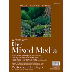 Strathmore Black Mixed Media Paper Pad, 400 Series, 15 Sheets, 9" X 12", 12/Pkg.