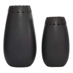 Set of 2 Black Stoneware Modern Vase, 16", 13"