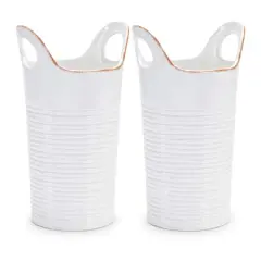 11.5" White Ceramic Bucket Vases, 2ct.