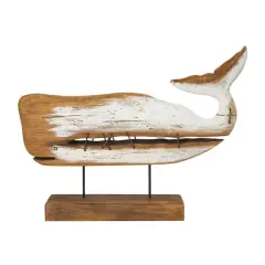 18.5" Brown & White Handmade Whale Sculpture D&eacute;cor