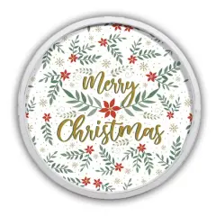 Merry Christmas Botanical Round Wall Art in White Frame