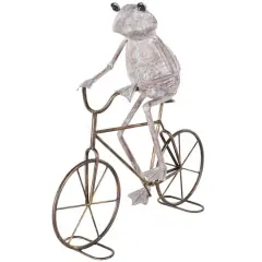 19.5" Frog on Bicycle Metal Garden Sculpture with Gold Accents Copper
