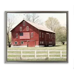 Stupell Industries Patriotic Barn Flag Floater Framed Art Gray