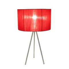 Simple Designs Brushed Nickel Tripod Table Lamp Brushed Nickel/Red