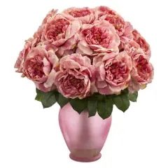 18" Pink Rose Artificial Arrangement in Vase