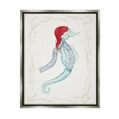 Stupell Industries Coastal Christmas Seahorse Santa Framed Floater Canvas Wall Art Gray