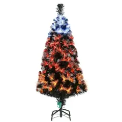4ft. Fiber Optic Candy Corn Color Lights Black Artificial Halloween Tree