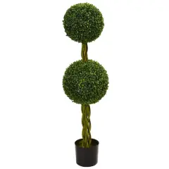 4ft. Potted Boxwood Double Ball Topiary Tree with Woven Trunk