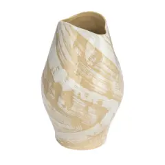 Hello Honey&reg; 12.25" Cream & Gold with Reactive Glaze Hand Painted Stoneware Vase