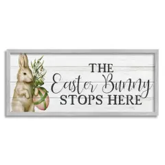 Stupell Industries Easter Bunny Stops Here Country Grain Pattern Phrase Framed Giclee Art Gray