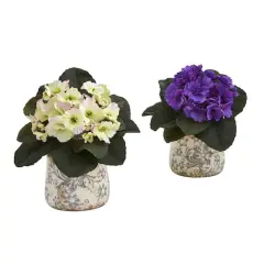 8" African Violet Artificial Plant in Floral Design Vase Set