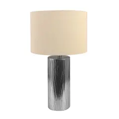 Hello Honey&reg; Silver Faux Bois Stoneware Table Lamp with Linen Shade