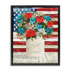 Stupell Industries Americana Flag Festive Bouquet Floater Framed Art Black