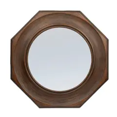 Hello Honey&reg; Walnut Hexagonal Carved Wood Framed Wall Mirror