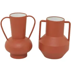 Orange Metal Vase with Handles Set of 2 11", 10"