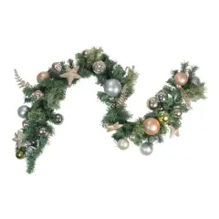 6ft. Green & Gold Pre-Decorated Ornaments with Stars Garland