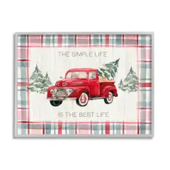 Stupell Industries Simple Life Is Best Plaid Truck Framed Giclee Art Gray