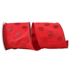 JAM Paper 4" x 10yd. Dupioni Glitter Dots Wired Ribbon Red